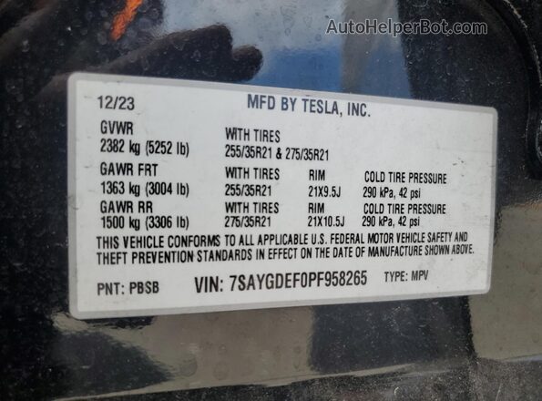 7SAYGDEF0PF958265 2023 TESLA MODEL Черный Вид подкапотного пространства