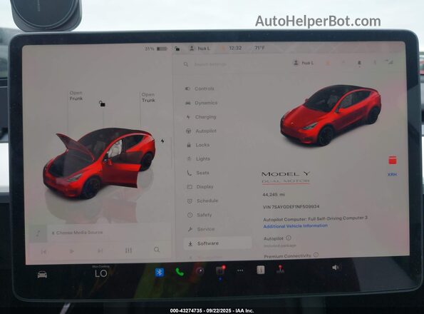 7SAYGDEF1NF509934 2022 TESLA MODEL Y Red Вид задніх сидінь