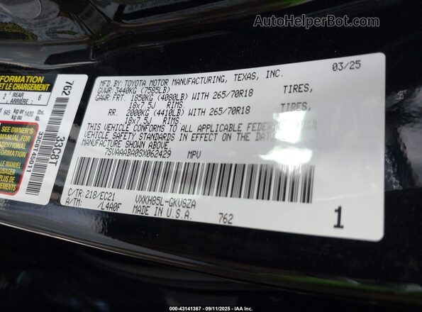 7SVAAABA0SX062429 2025 TOYOTA SEQUOIA Black ძრავის განყოფილების ხედი