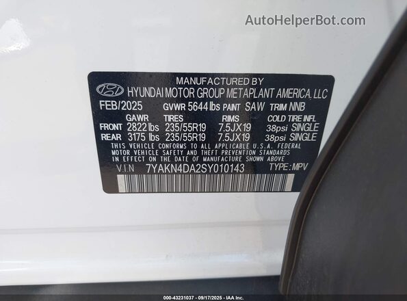 7YAKN4DA2SY010143 2025 HYUNDAI IONIQ 5 Белый Вид подкапотного пространства