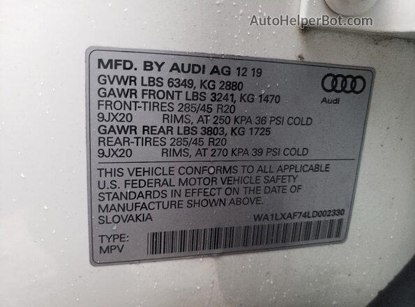 WA1LXAF74LD002330 2020 AUDI Q7 White Панорамний вид салону 360°