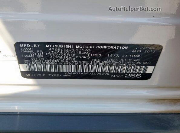 JA4AD2A35JZ005098 2018 MITSUBISHI OUTLANDER White Панорамний вид салону 360°