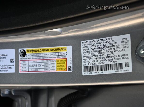 2HKRS3H42SH319934 2025 HONDA CRV Серебряный Вид задней части салона