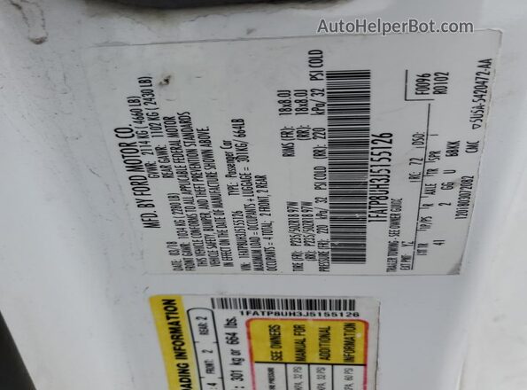 1FATP8UH3J5155126 2018 FORD MUSTANG White VIN კოდის სტიკერის ხედი