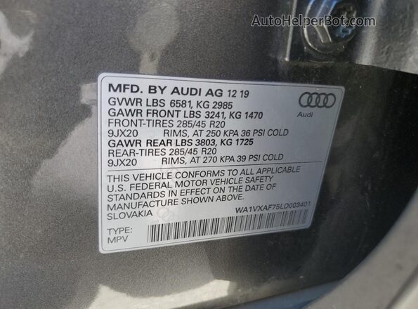 WA1VXAF75LD003401 2020 AUDI Q7 Charcoal Панорамний вид салону 360°
