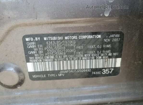 JA4AP3AU7JZ026492 2018 MITSUBISHI OUTLANDER Gray Панорамний вид салону 360°