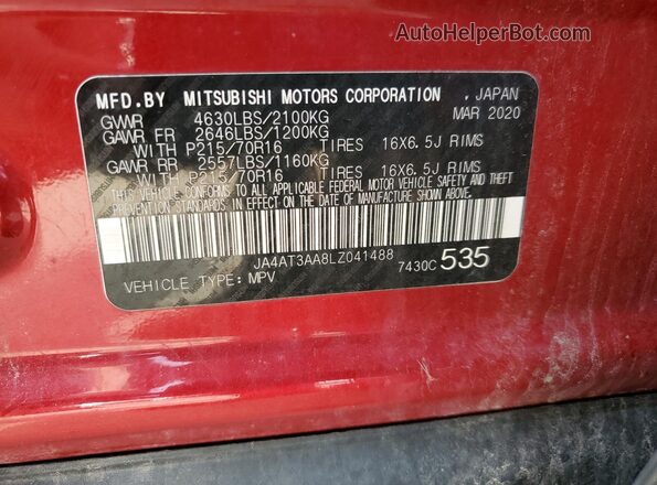 JA4AT3AA8LZ041488 2020 MITSUBISHI ECLIPSE Red 360 interior view