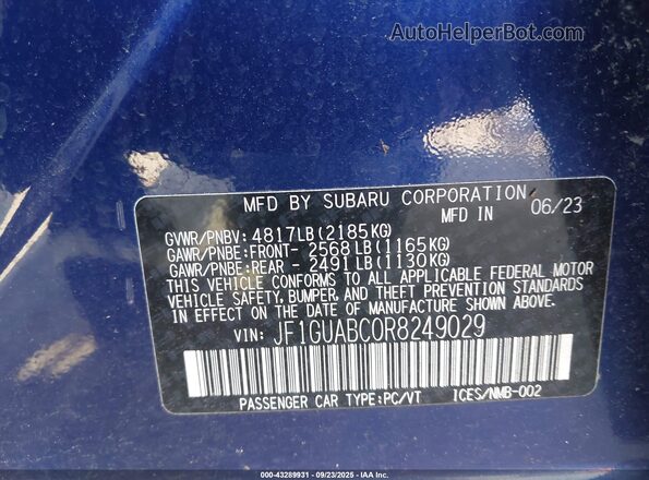 JF1GUABC0R8249029 2024 SUBARU IMPREZA Blue Vista del compartimento del motor
