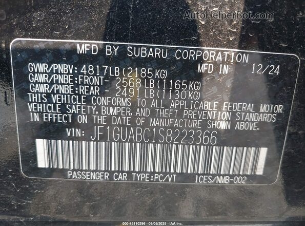 JF1GUABC1S8223366 2025 SUBARU IMPREZA Черный Вид подкапотного пространства