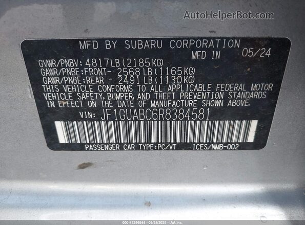 JF1GUABC6R8384581 2024 SUBARU IMPREZA Серебряный Вид подкапотного пространства