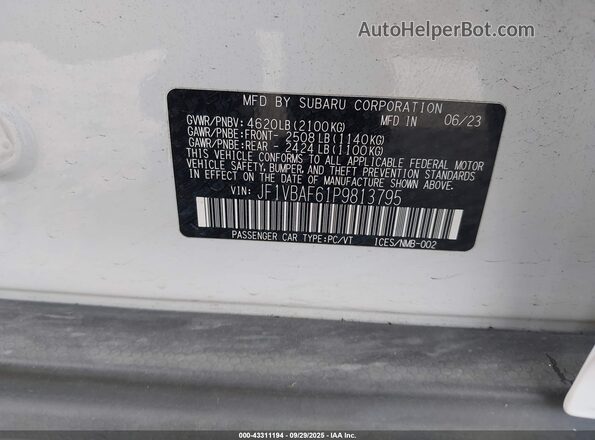 JF1VBAF61P9813795 2023 SUBARU WRX Белый Вид подкапотного пространства