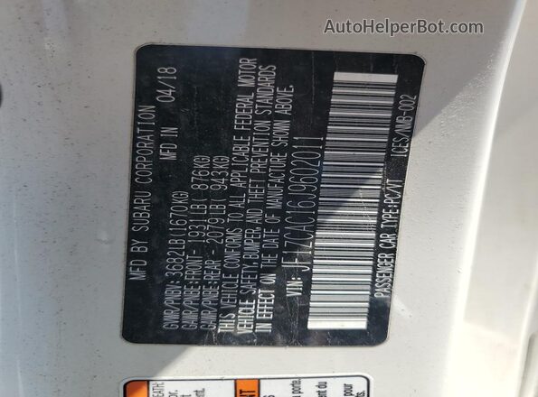 JF1ZCAC16J9602011 2018 SUBARU BRZ Белый Вид подкапотного пространства