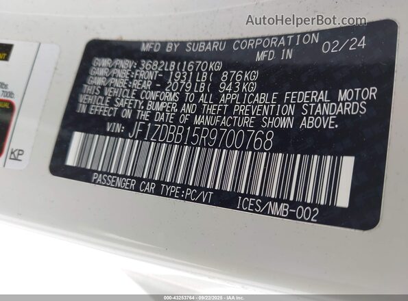 JF1ZDBB15R9700768 2024 SUBARU BRZ White Widok komory silnika