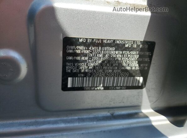 JF2GPABC5G8312609 2016 SUBARU CROSSTREK Silver Widok naklejki z numerem VIN