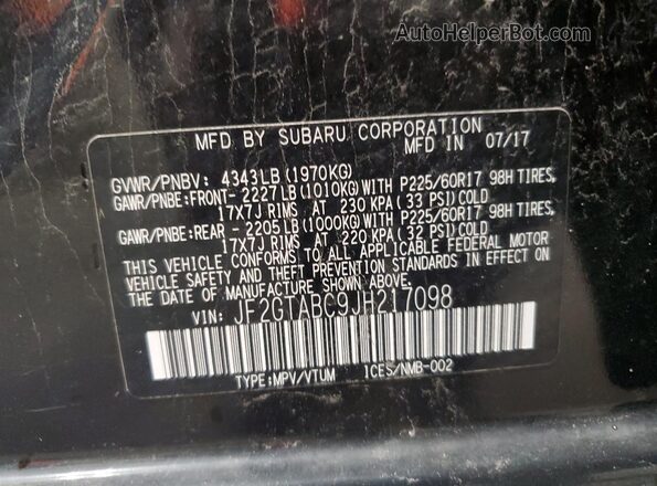 JF2GTABC9JH217098 2018 SUBARU CROSSTREK Черный Вид наклейки с VIN-кодом