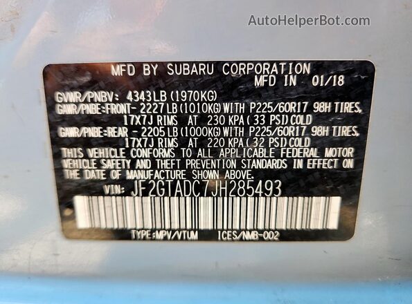 JF2GTADC7JH285493 2018 SUBARU CROSSTREK Blue Շարժիչի բաժամունքի տեսք
