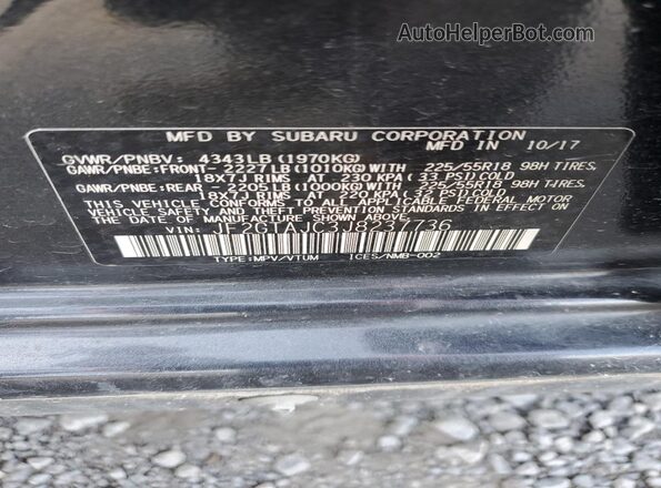 JF2GTAJC3J8237736 2018 SUBARU CROSSTREK Gray VIN კოდის სტიკერის ხედი