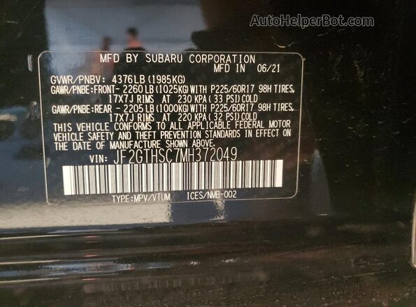 JF2GTHSC7MH372049 2021 SUBARU CROSSTREK Black Вид підкапотного простору