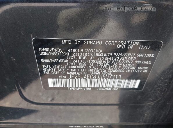 JF2SJAEC8JH507313 2018 SUBARU FORESTER 2.5 Black Vista del compartimento del motor