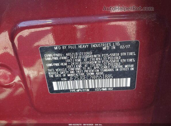 JF2SJGEC2HH551885 2017 SUBARU FORESTER2. Red Vista del compartimento del motor