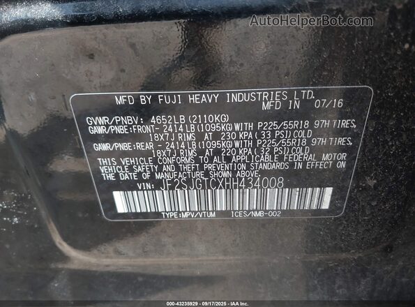 JF2SJGTCXHH434008 2017 SUBARU FORESTER2. Черный Вид подкапотного пространства