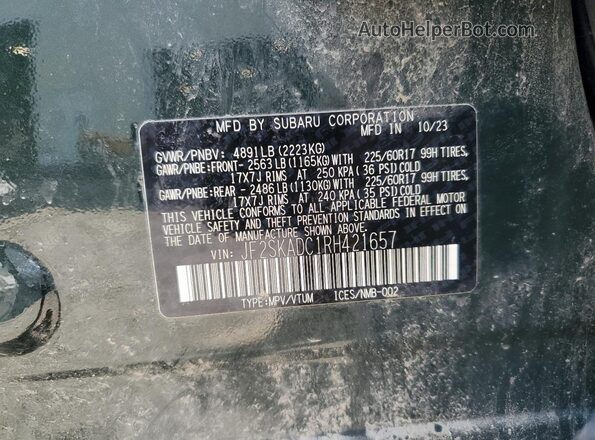 JF2SKADC1RH421657 2024 SUBARU FORESTER Зеленый Панорамный вид салона 360°
