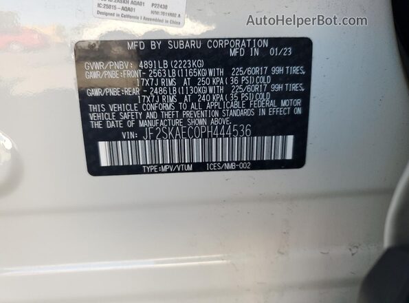 JF2SKAEC0PH444536 2023 SUBARU FORESTER Белый Вид подкапотного пространства
