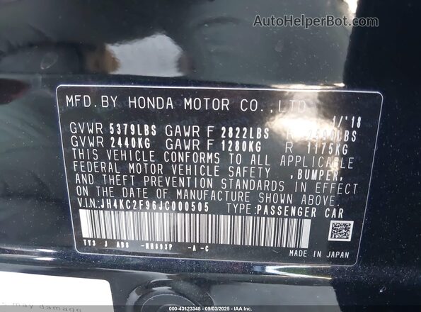 JH4KC2F96JC000505 2018 ACURA OTHER Black Вид підкапотного простору