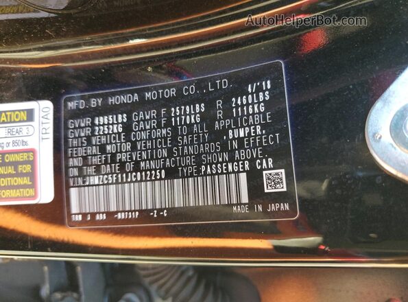 JHMZC5F11JC012250 2018 HONDA CLARITY Black VIN sticker view