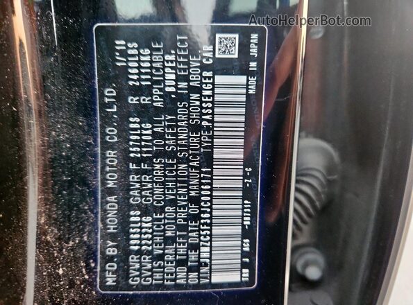 JHMZC5F36JC006171 2018 HONDA CLARITY Black VIN კოდის სტიკერის ხედი