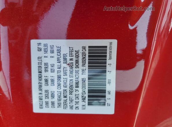 JHMZF1D41GS001485 2016 HONDA CR-Z Red Widok komory silnika
