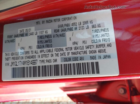 JM1GL1TY4M1614997 2021 MAZDA 6 Красный Вид подкапотного пространства