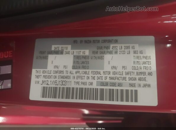 JM1GL1XY6J1303111 2018 MAZDA 6 Red Вид підкапотного простору