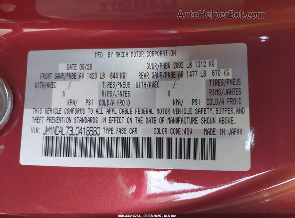 JM1NDAL73L0418680 2020 MAZDA MX-5 MIATA Red Вид підкапотного простору