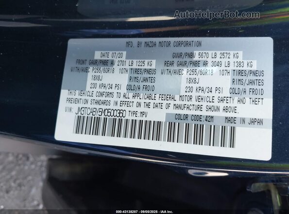 JM3TCABY5M0500360 2021 MAZDA CX-9 Black Widok komory silnika