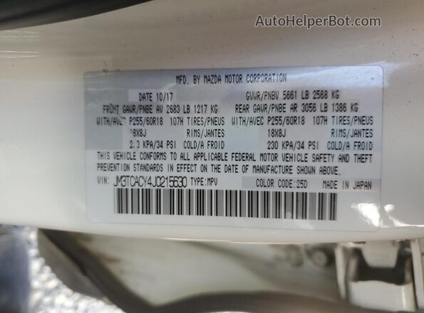 JM3TCACY4J0215630 2018 MAZDA CX-9 Белый Вид наклейки с VIN-кодом