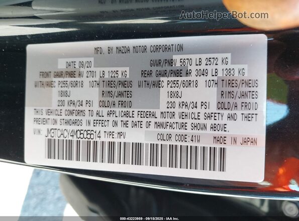 JM3TCACY4M0505614 2021 MAZDA CX-9 Black Vista del compartimento del motor
