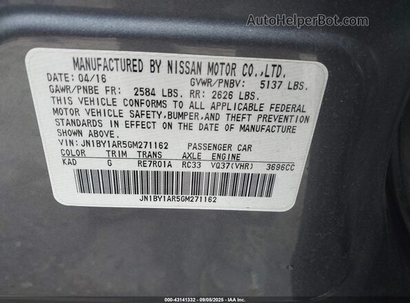 JN1BY1AR5GM271162 2016 INFINITI Q70 Серый Вид подкапотного пространства