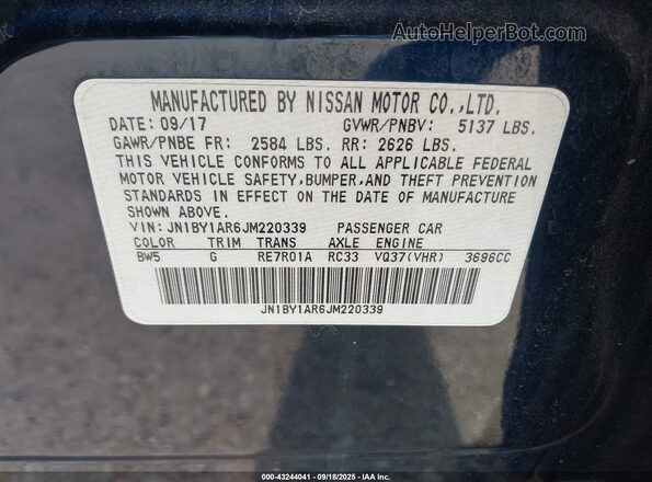 JN1BY1AR6JM220339 2018 INFINITI Q70 Синий Вид подкапотного пространства