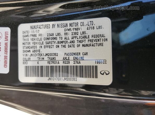 JN1CV7EK1JM200352 2018 INFINITI Q60 Black Vista del compartimento del motor