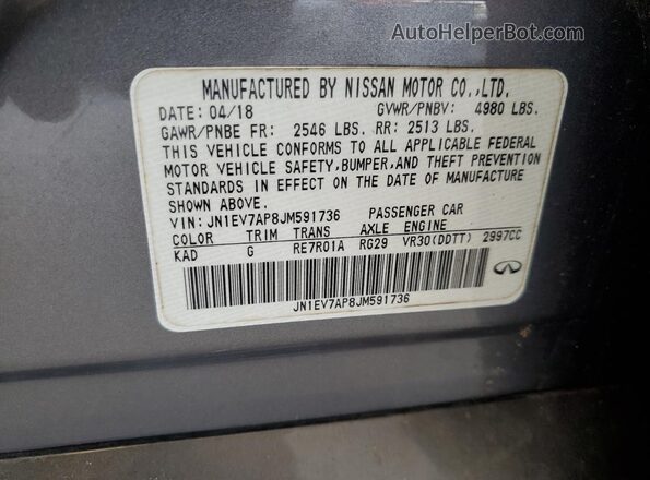 JN1EV7AP8JM591736 2018 INFINITI Q50 Gray Vista del compartimento del motor