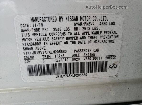 JN1EV7APXLM205580 2020 INFINITI Q50 Белый Вид подкапотного пространства
