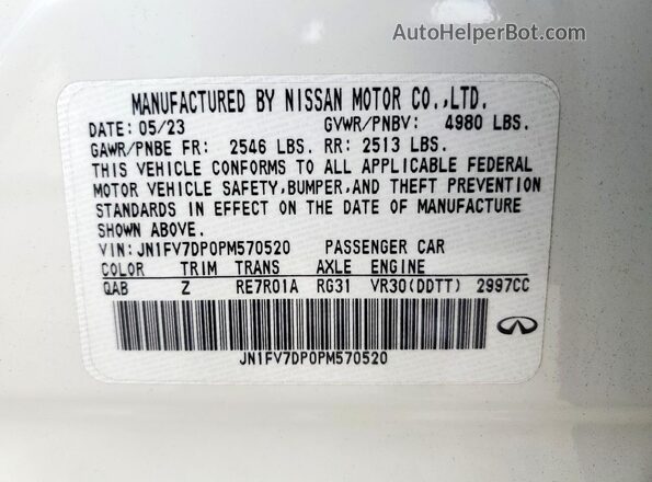 JN1FV7DP0PM570520 2023 INFINITI Q50 White Widok komory silnika