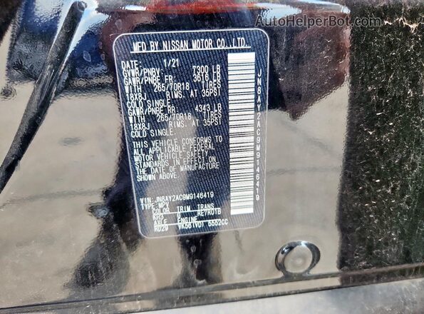 JN8AY2AC9M9146419 2021 NISSAN ARMADA Black Вид підкапотного простору