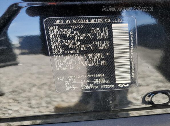JN8AZ2AF7P9756654 2023 INFINITI QX80 Black VIN կոդի պիտակի տեսք