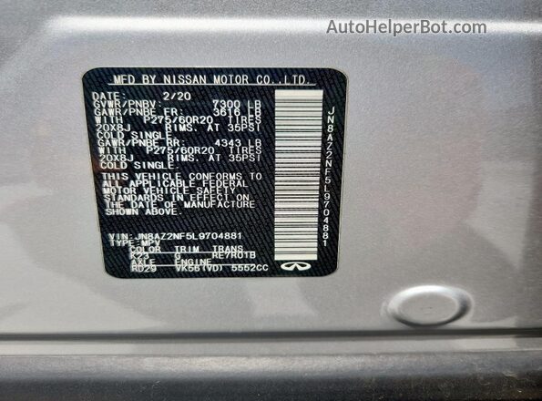 JN8AZ2NF5L9704881 2020 INFINITI QX80 Серебряный Вид подкапотного пространства
