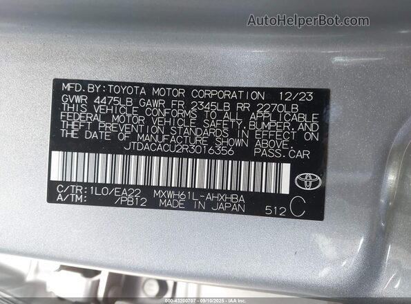 JTDACACU2R3016356 2024 TOYOTA PRIUS PRIME Серебряный Вид подкапотного пространства