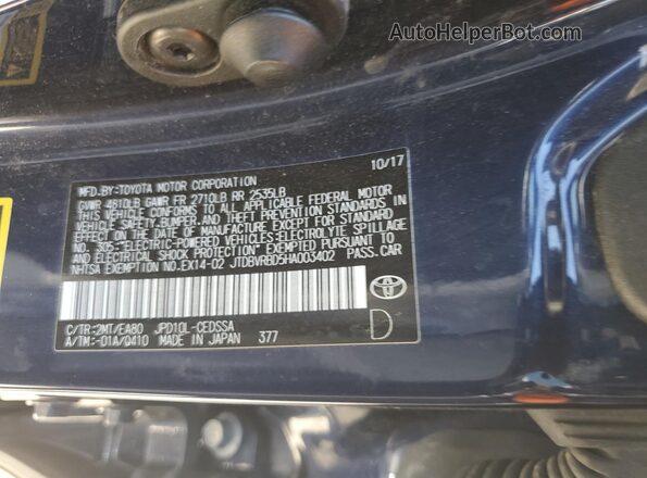 JTDBVRBD5HA003402 2017 TOYOTA MIRAI Blue Engine compartment view