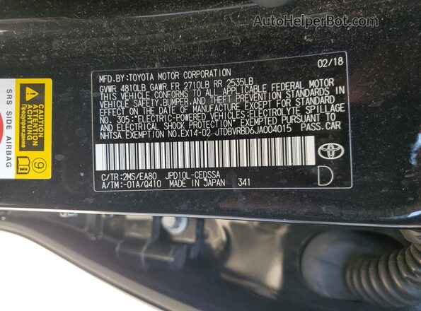 JTDBVRBD6JA004015 2018 TOYOTA MIRAI Black Widok komory silnika