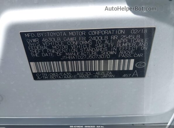 JTHBA1D27J5073070 2018 LEXUS IS Белый Вид подкапотного пространства